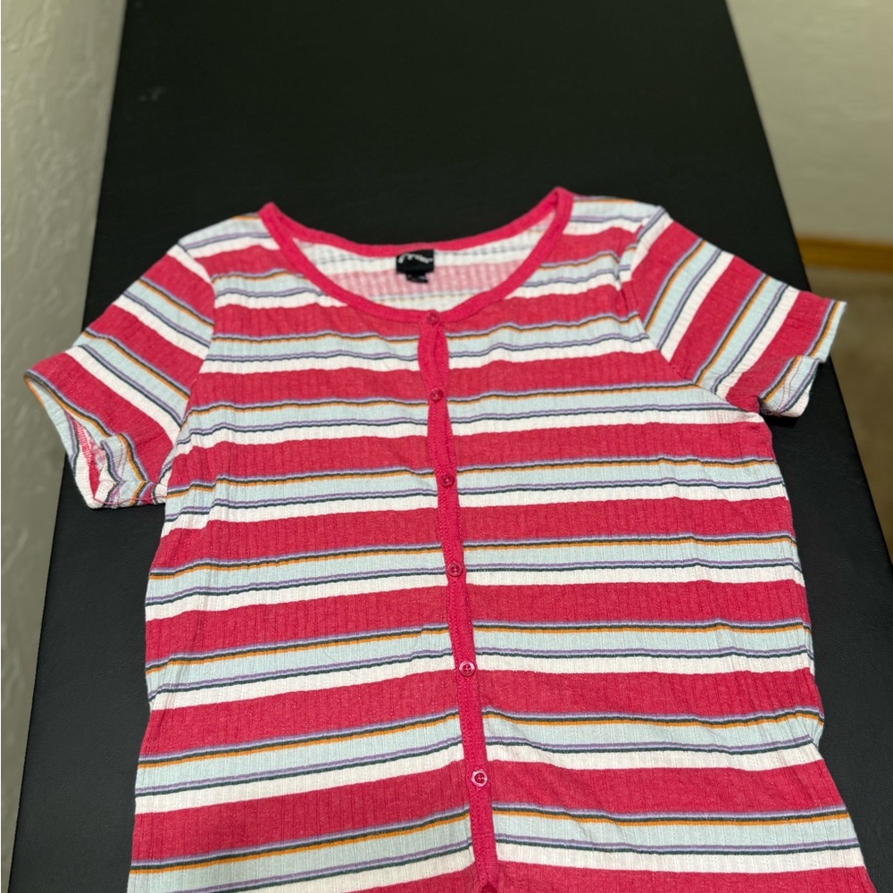 Art Class Striped Button Up Stretch Shirt Girls XXL